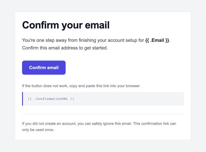 Supabase Confirm Signup email preview